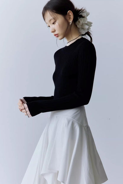 Schwarzes geripptes Stricktop