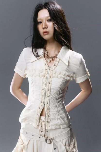 Vintage Lace Pleated Blouse