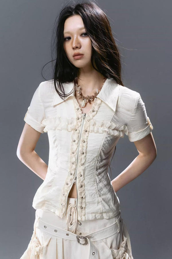 Vintage Lace Pleated Blouse