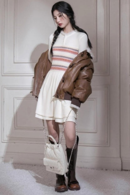 Frosted Milk Apricot Knitted Dress