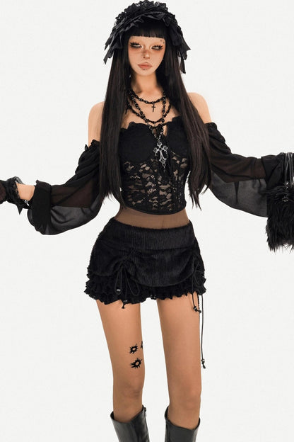 Black Plush Ruffle Shorts