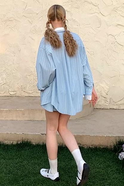 Blue Striped Lace Cami & Shorts Set-Up