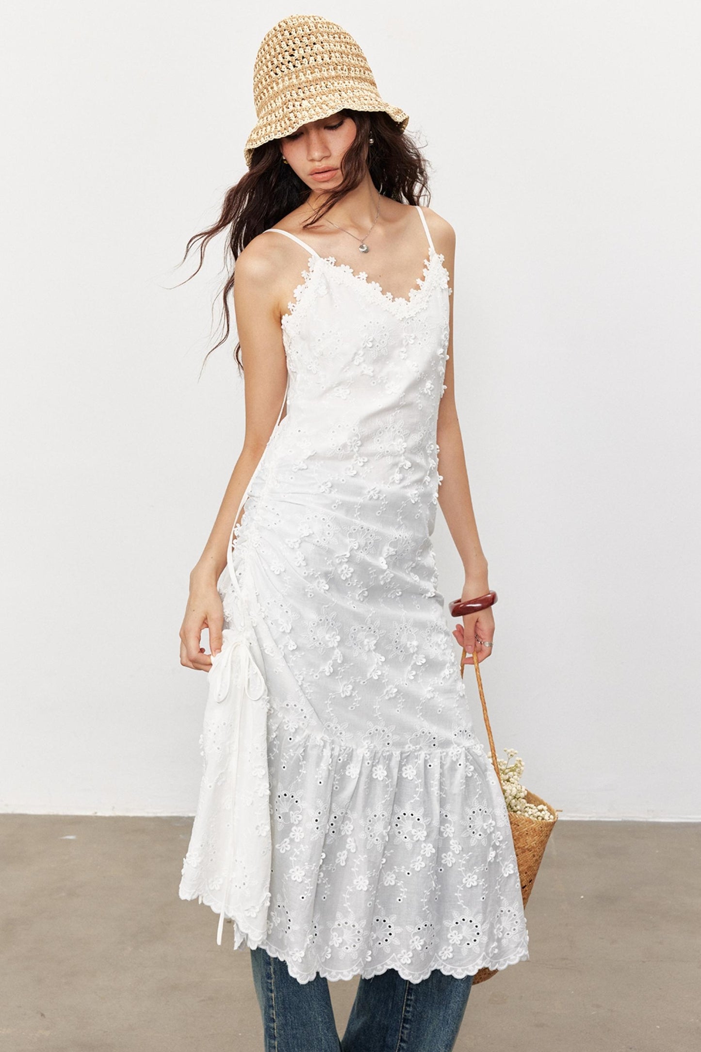 French Floral Lace Waist Slip Dress