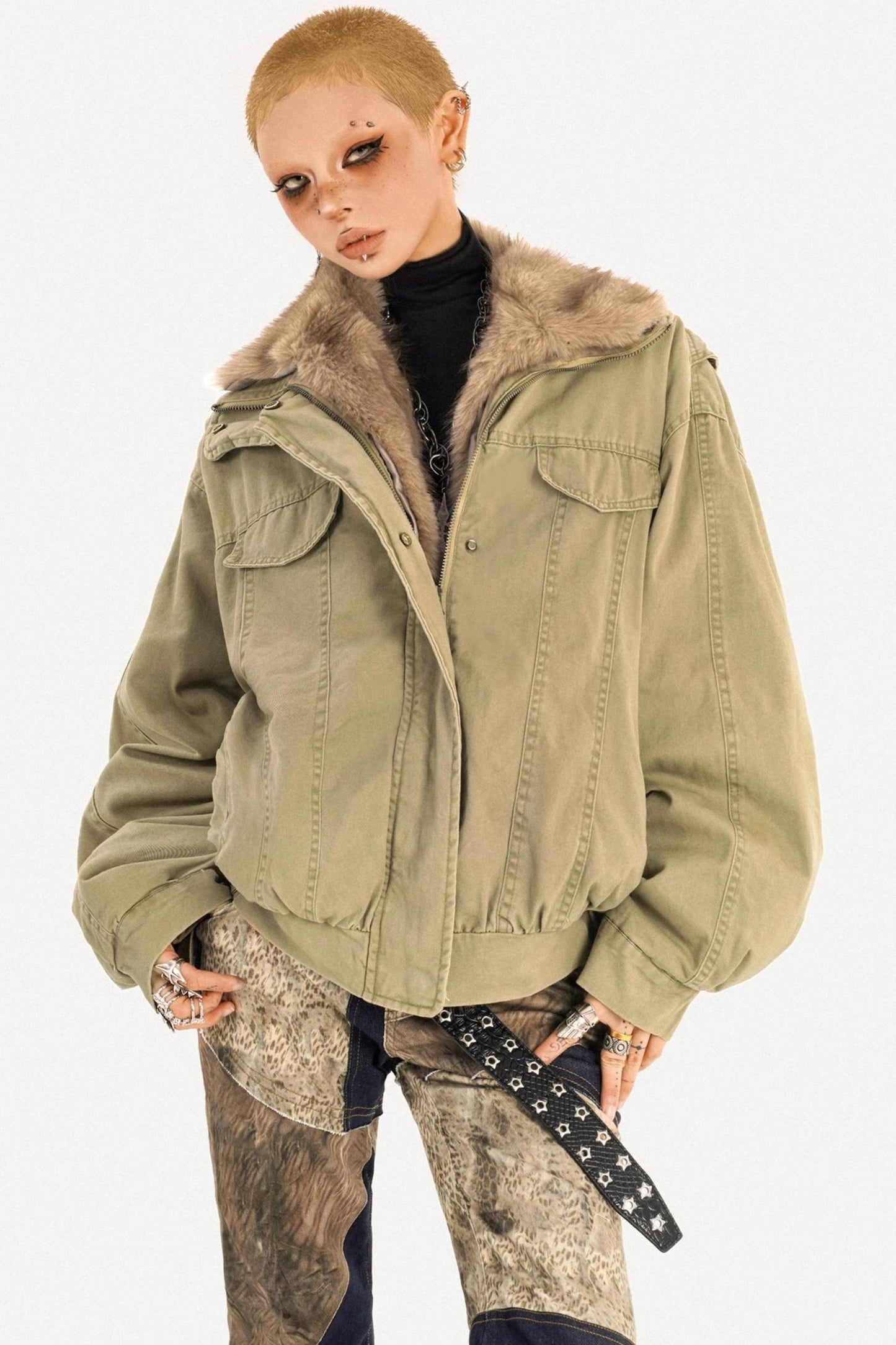 Punk Fur Collar Cotton Jacket