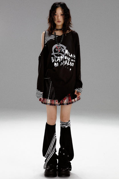 Punk Striped Dropped Shoulders T-Shirt