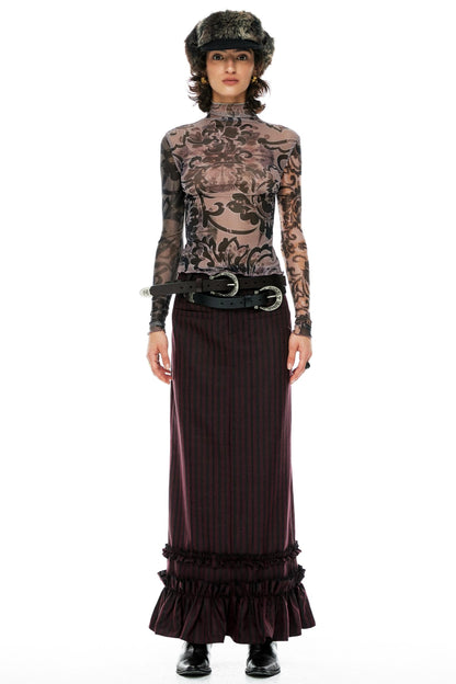 Striped Lace Straight Long Skirt