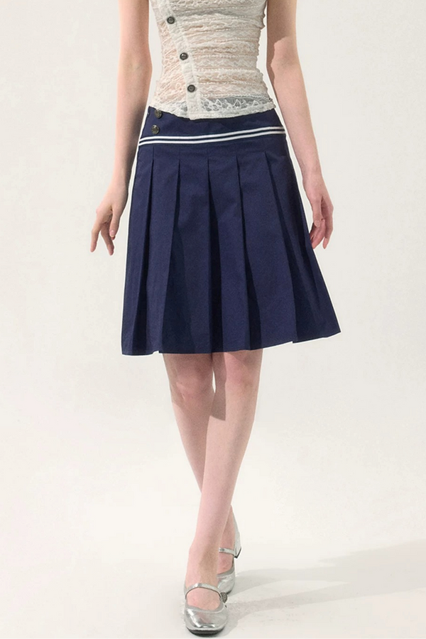 College Style Mid-Length Pleated Skirt
