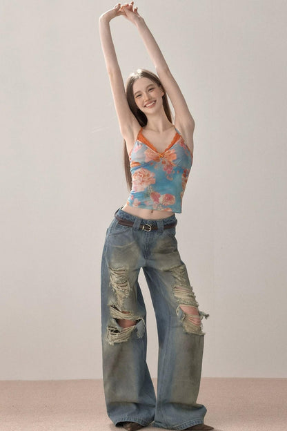 Vintage Gradient Ripped Jeans