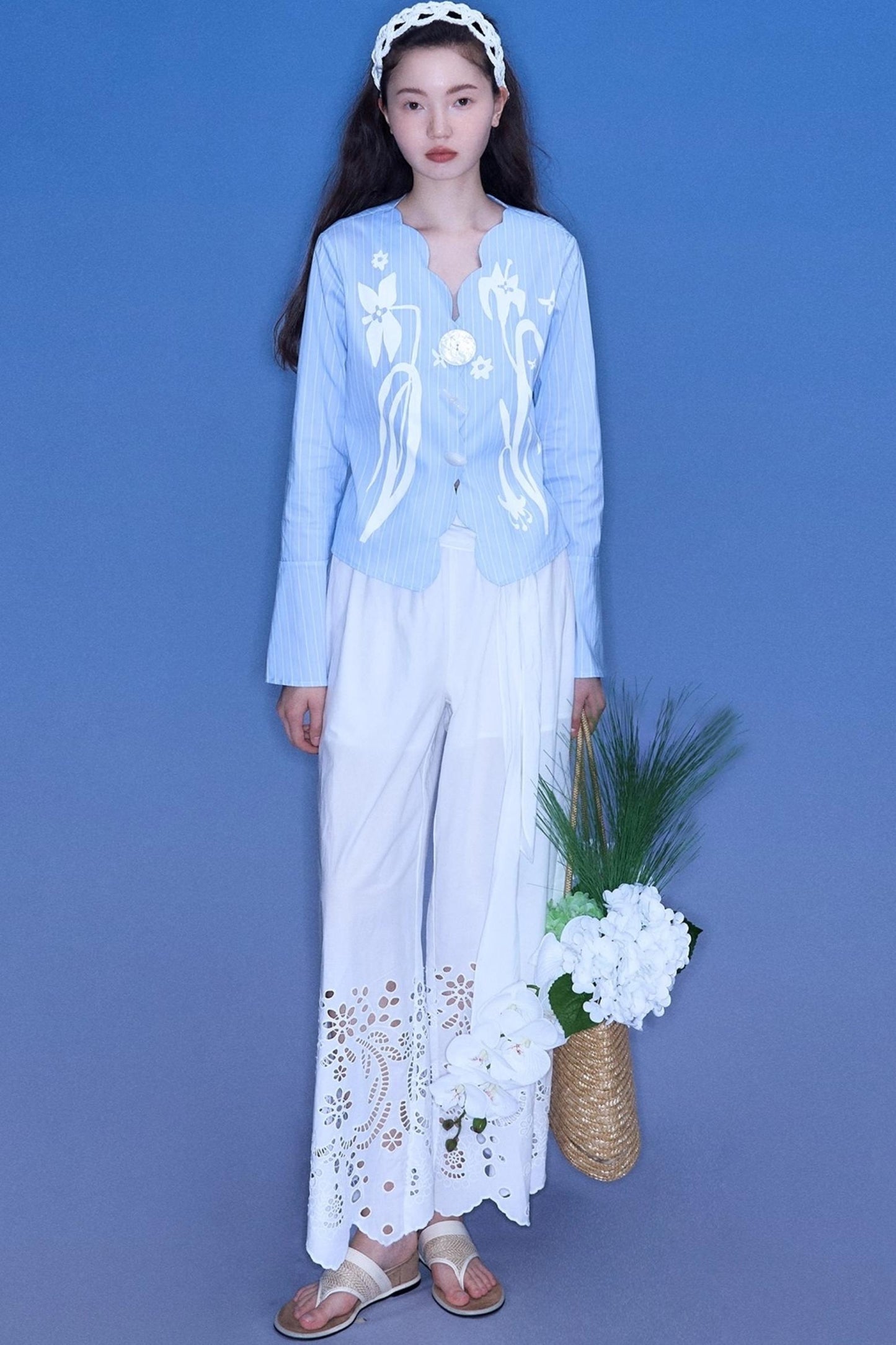 Cotton Cut-out Strappy Straight-leg Trousers