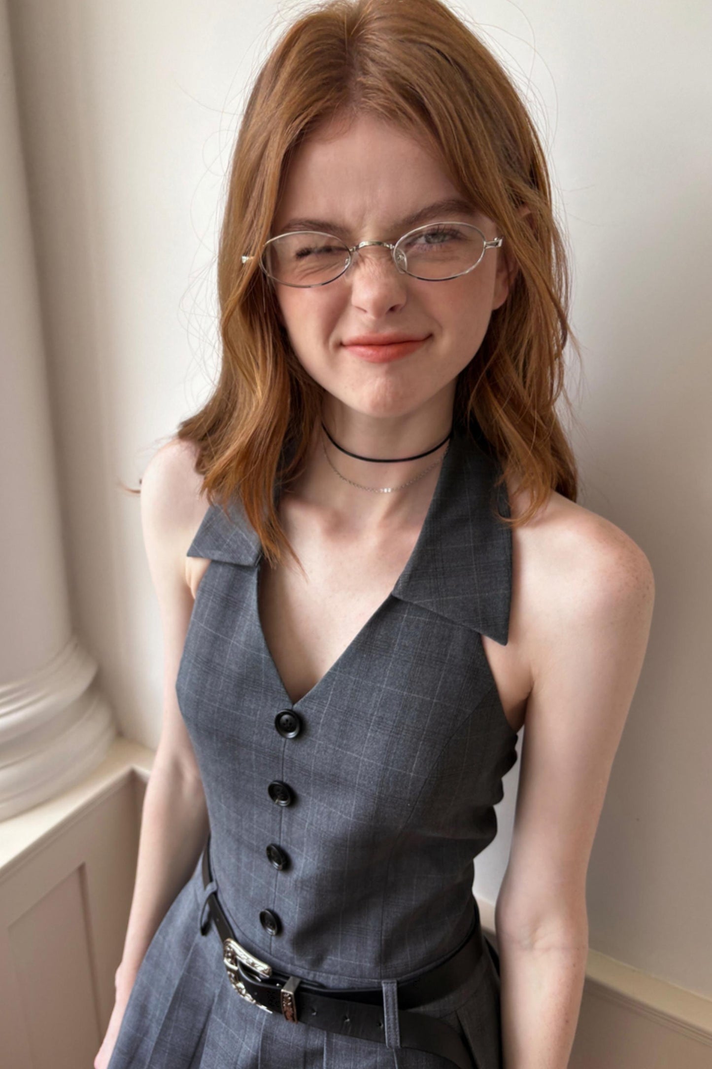 Vintage Gray V-Neck Layered Dress