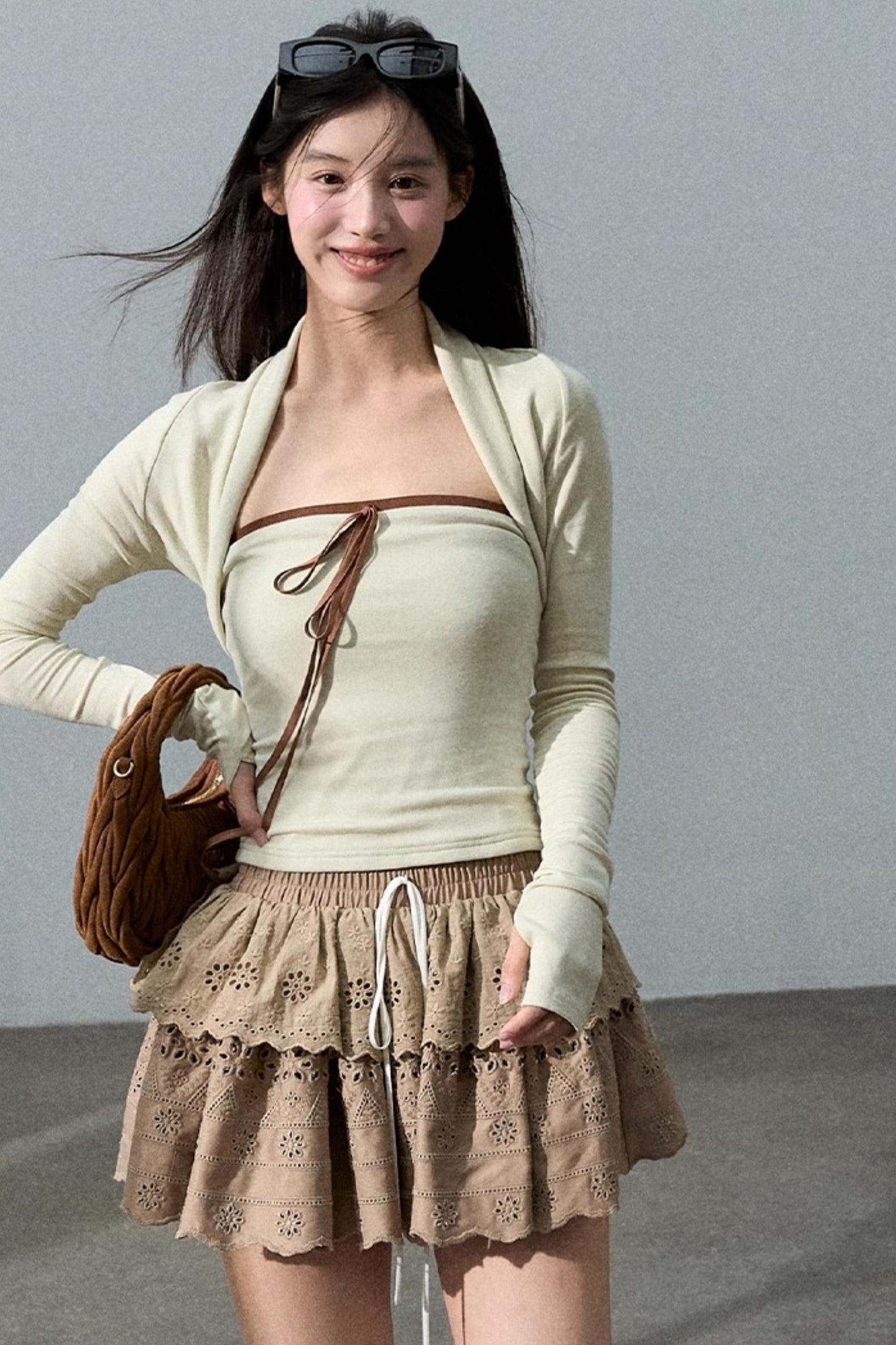 Slim Bandeau Cardigan Two-Piece Set