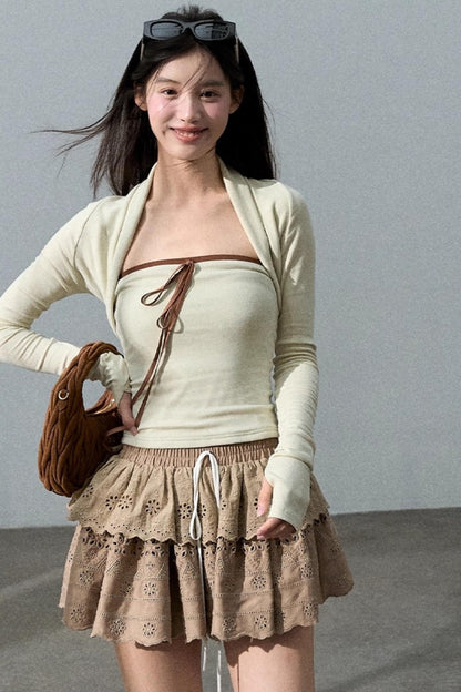 Slim Bandeau Cardigan Two-Piece Set