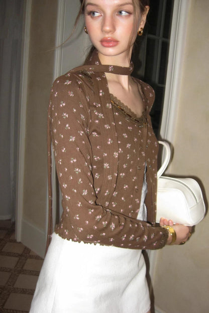 Short Floral Cardigan And Camisole