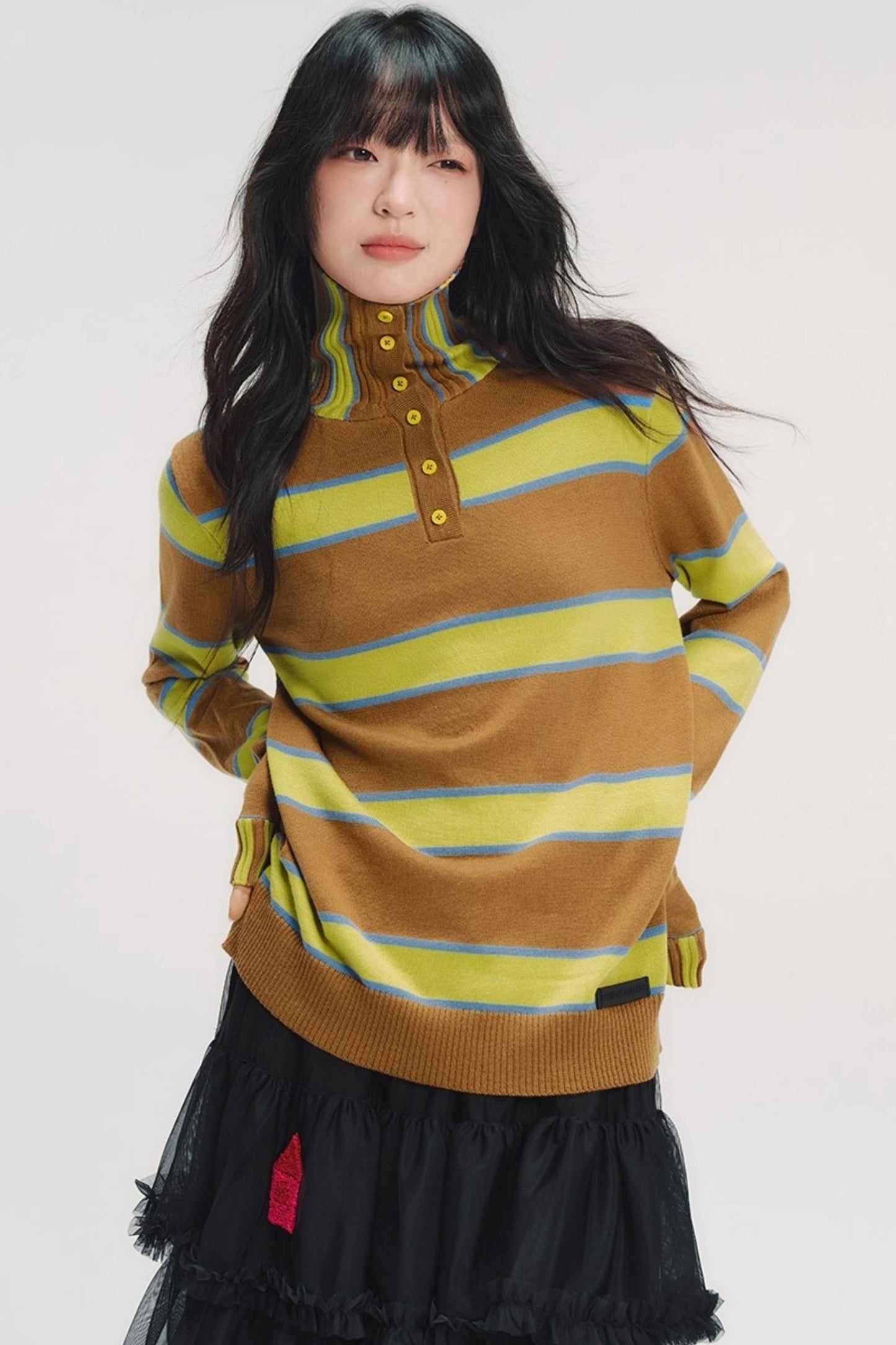 Color-Blocked Striped Knit Sweater