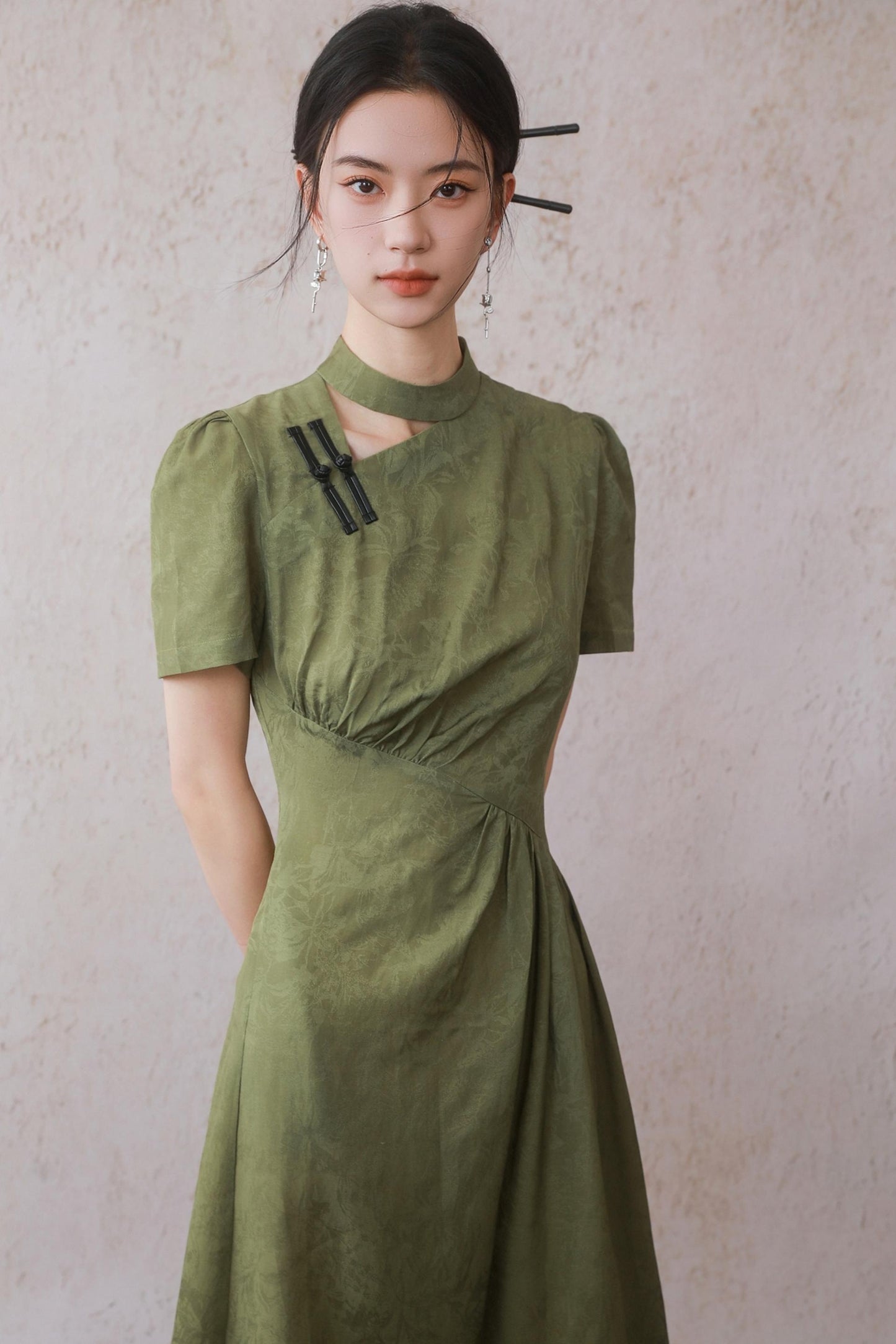 Plum Green Button Dress
