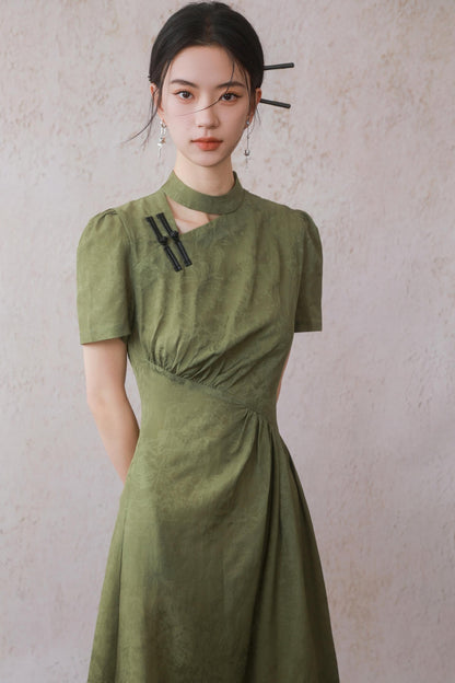 Plum Green Button Dress