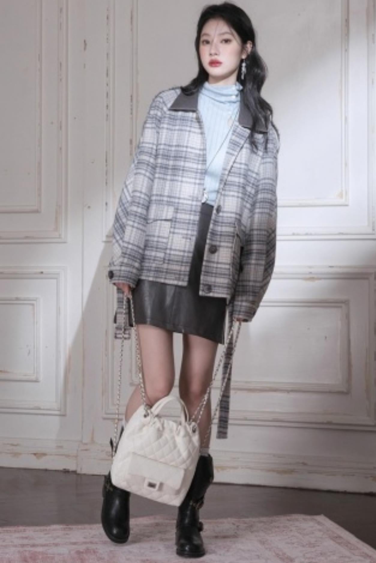 Snow Plaid Wool Tweed Jacket Set-Up