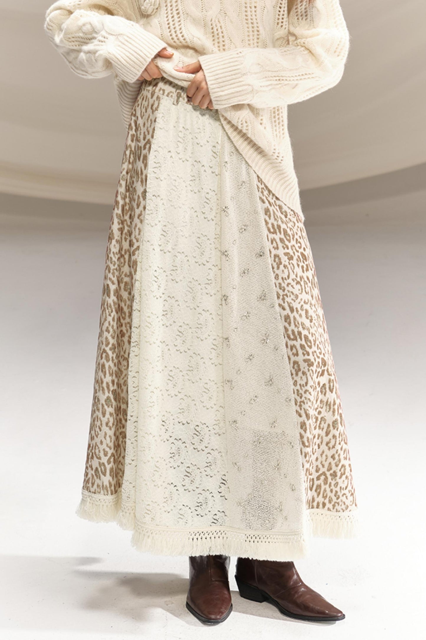 Silk Leopard Print Patchwork Skirt