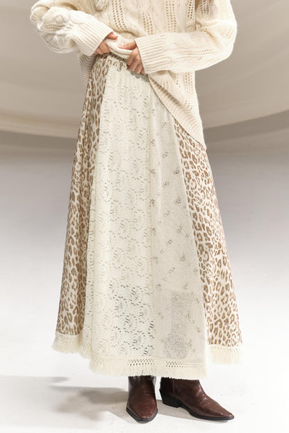 Silk Leopard Print Patchwork Skirt