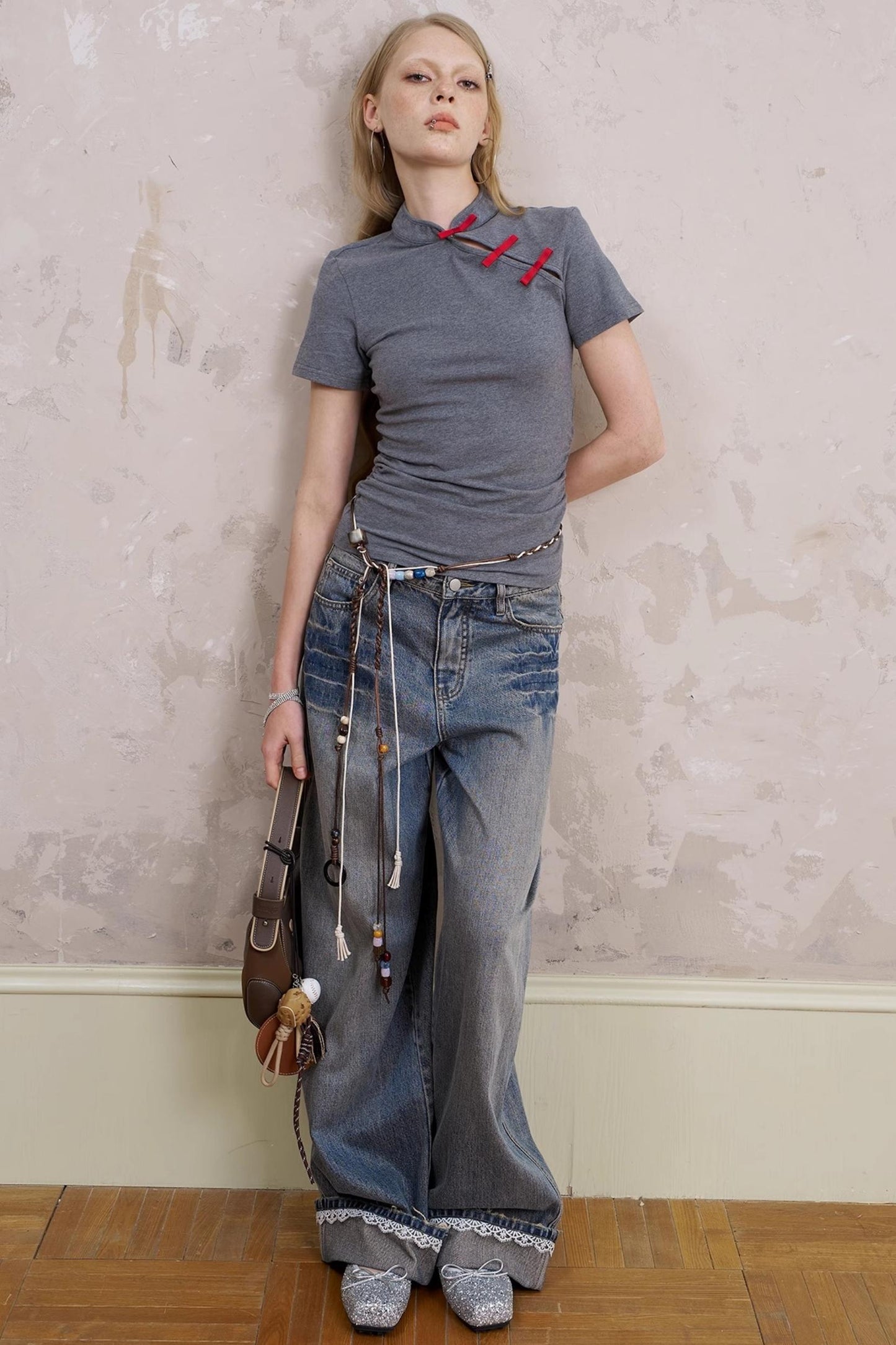 Chinese Chic Bow Short Sleeve Top