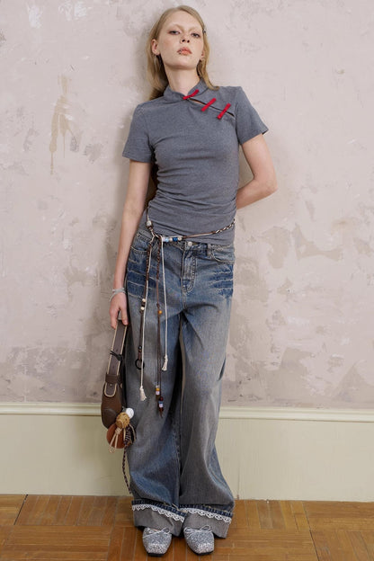 Chinese Chic Bow Short Sleeve Top