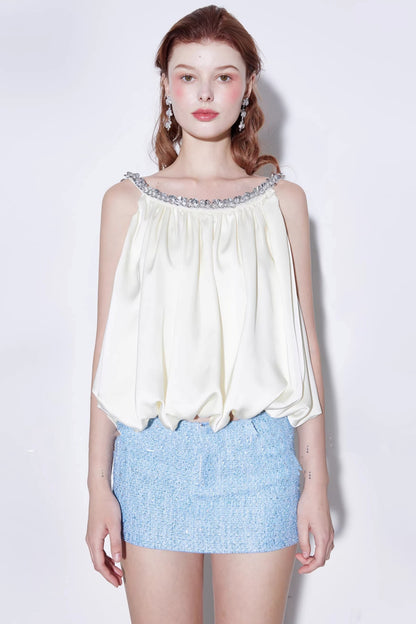 Satin Beaded Backless Top