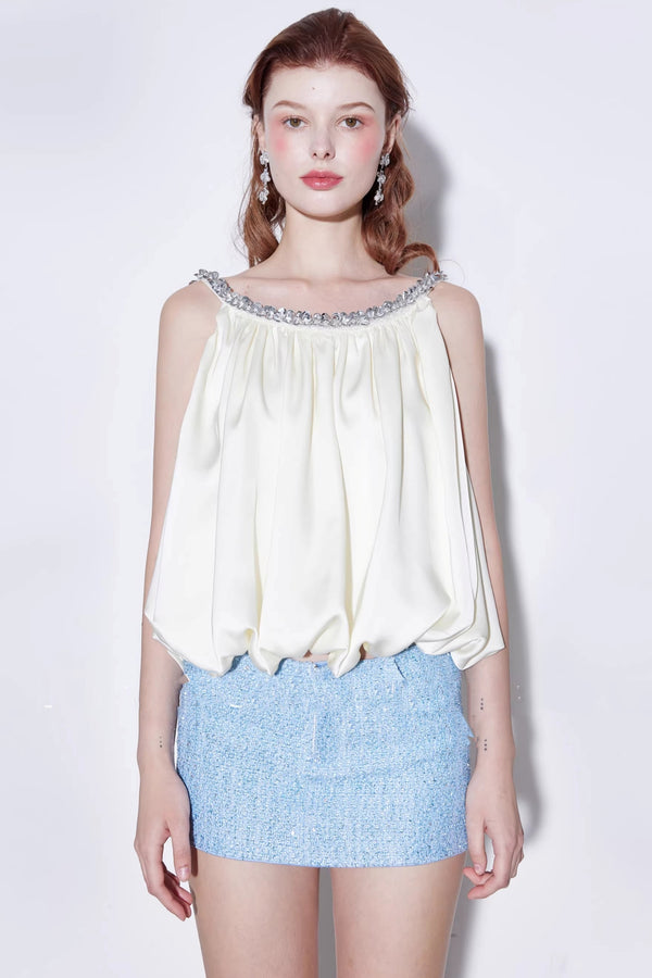 Satin Beaded Backless Top