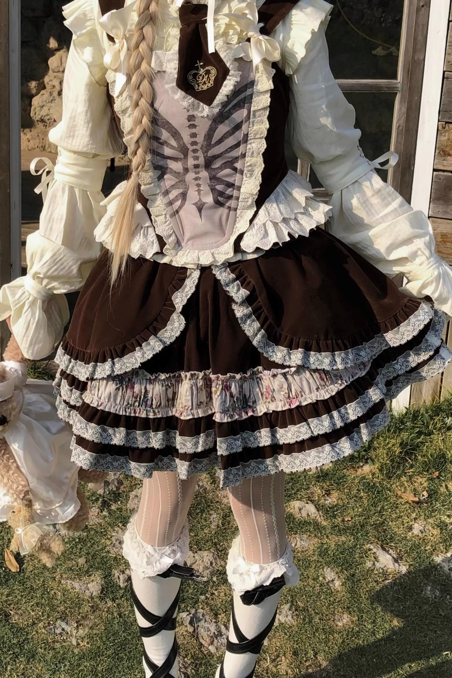 Bone Print Velvet Corset Vest