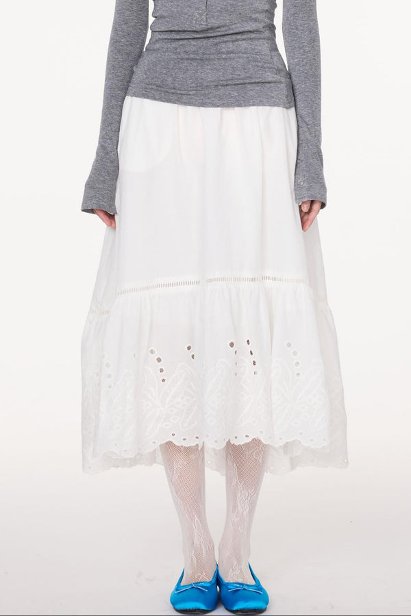 Lace-Trimmed White Maxi Skirt