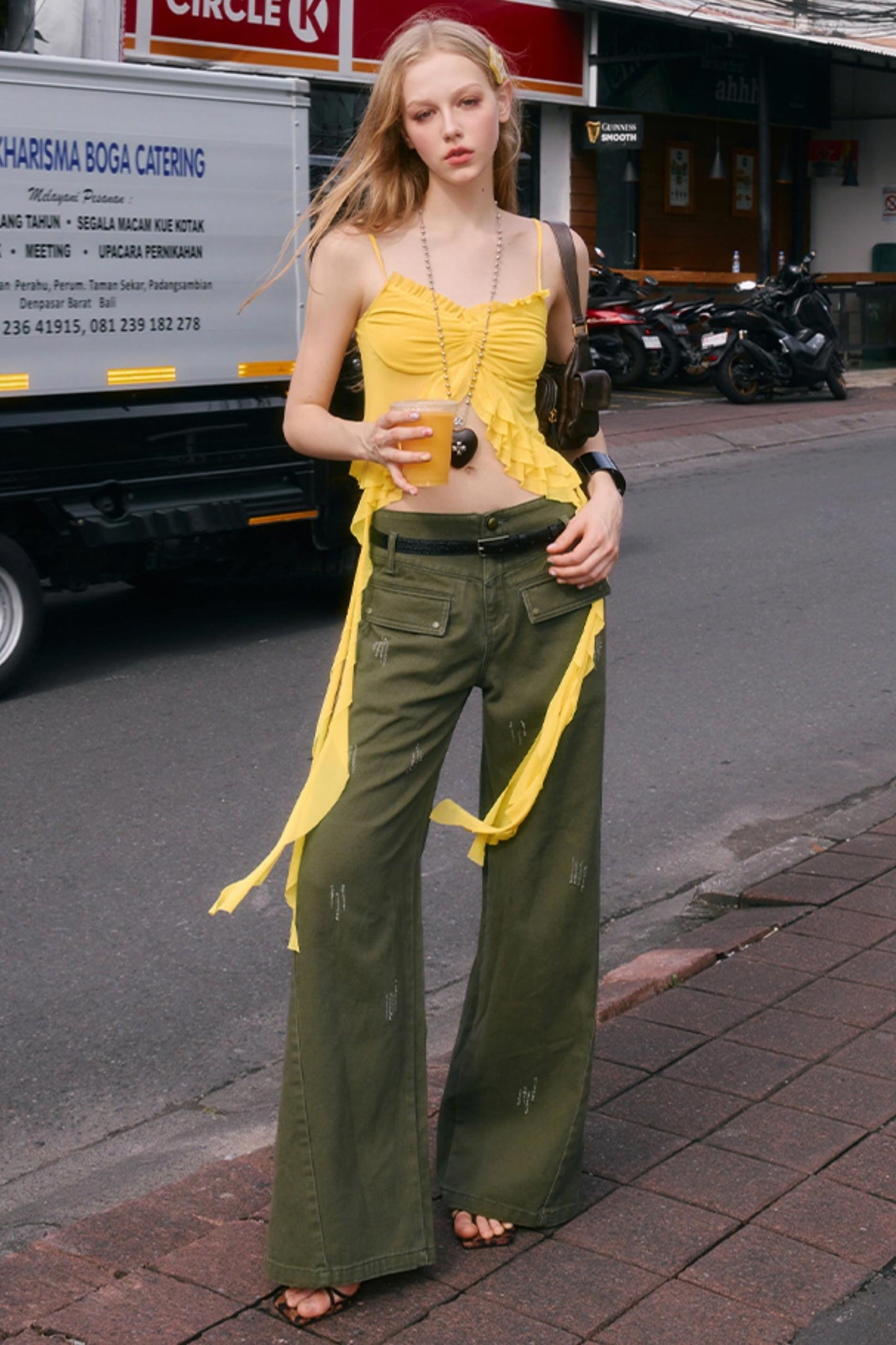 Ruffled Mesh Cami Top
