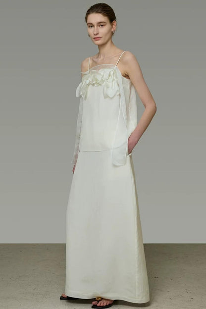 White Floral Camisole Skirt Set-Up