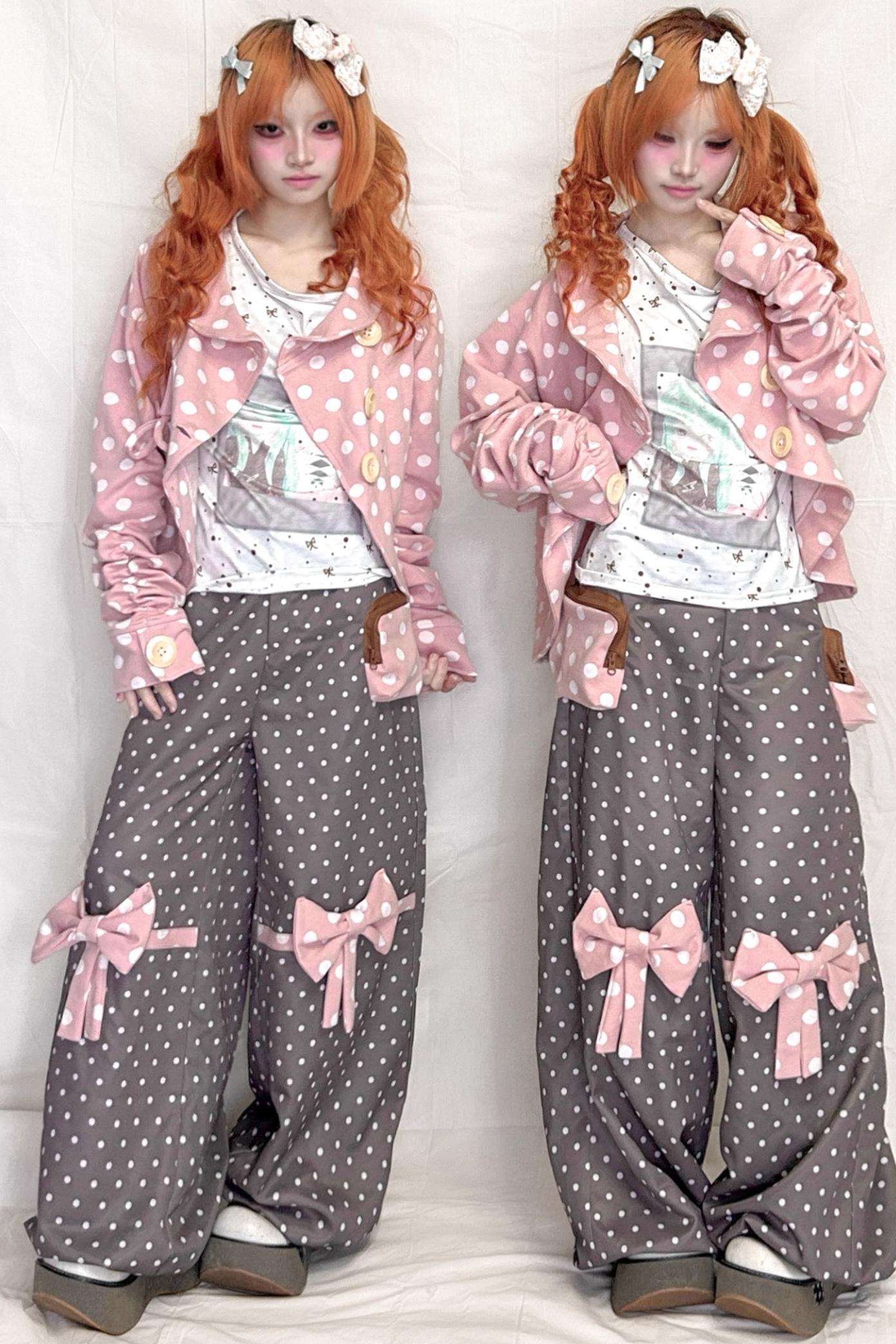 Childlike Wooden Polka Dot Pleated Long Sleeve Jacket