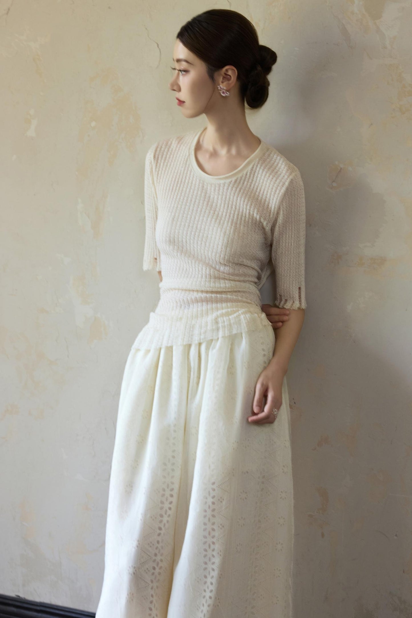 Beige Wide Leg Trousers