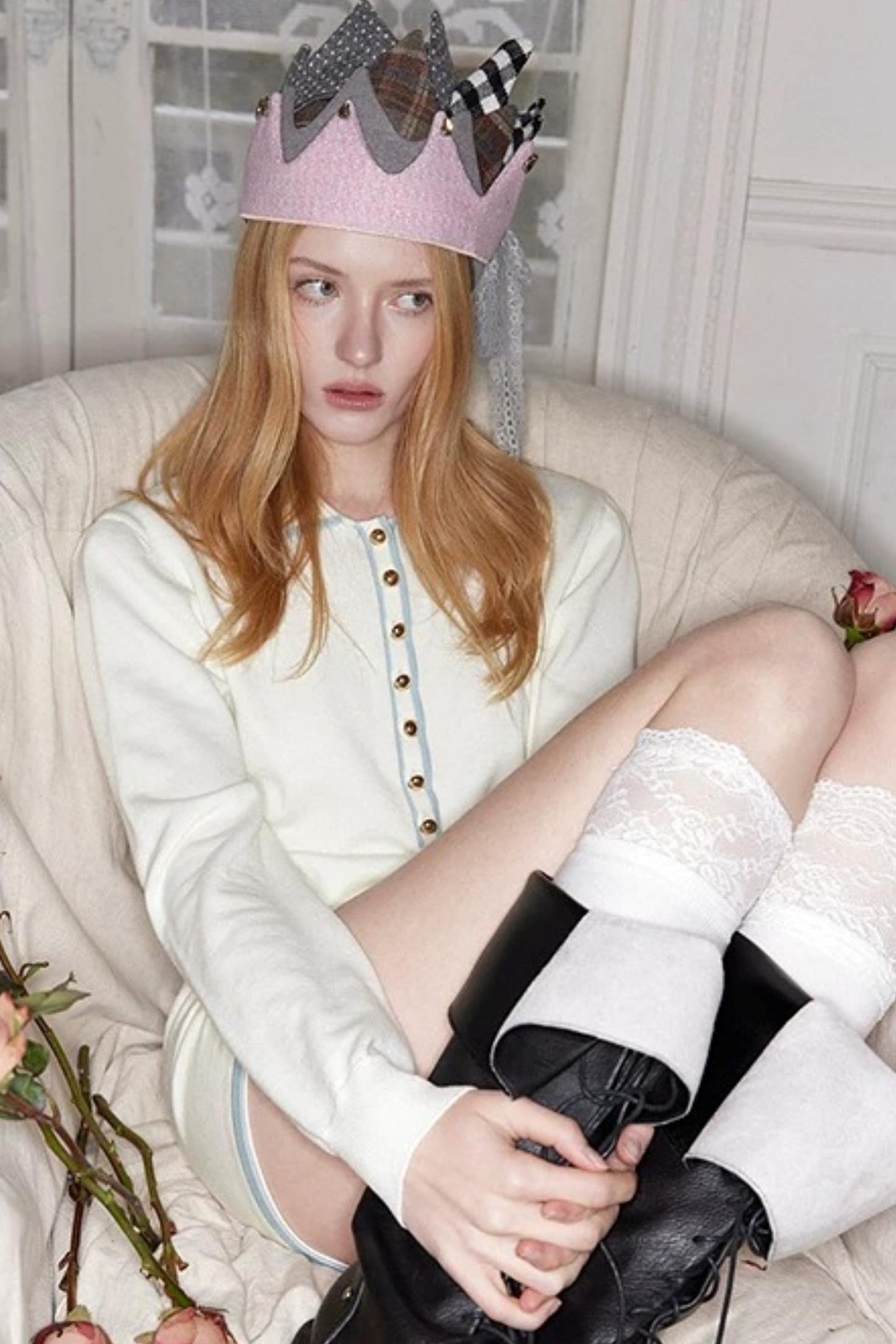 White Knit Polo Sweater Set-Up