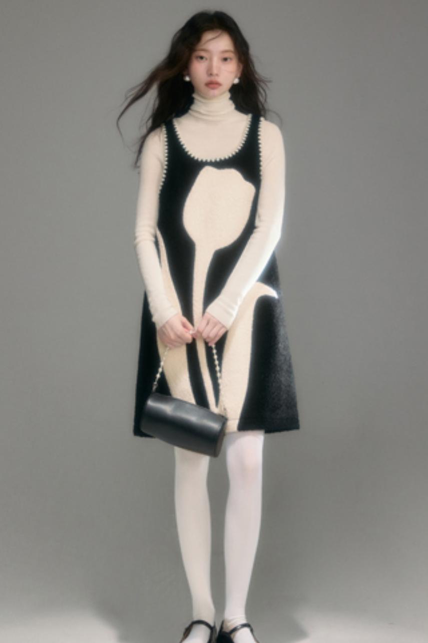 Little Tulip Flower Woolen Vest Dress