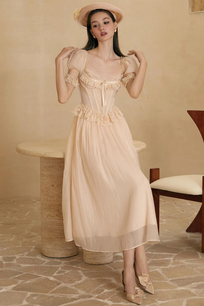 French Champagne Lace Corset Dress Set