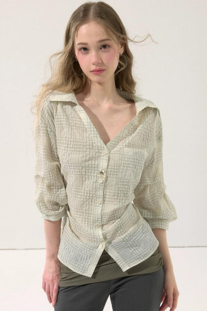 Sweet Plaid Mid-Sleeve Blouse