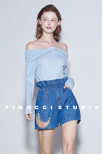 Mooncut Embroidered Denim Shorts