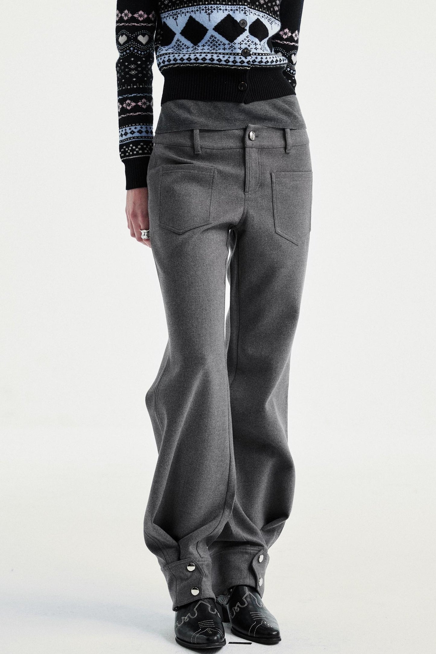Gray Tapered Flared Pants