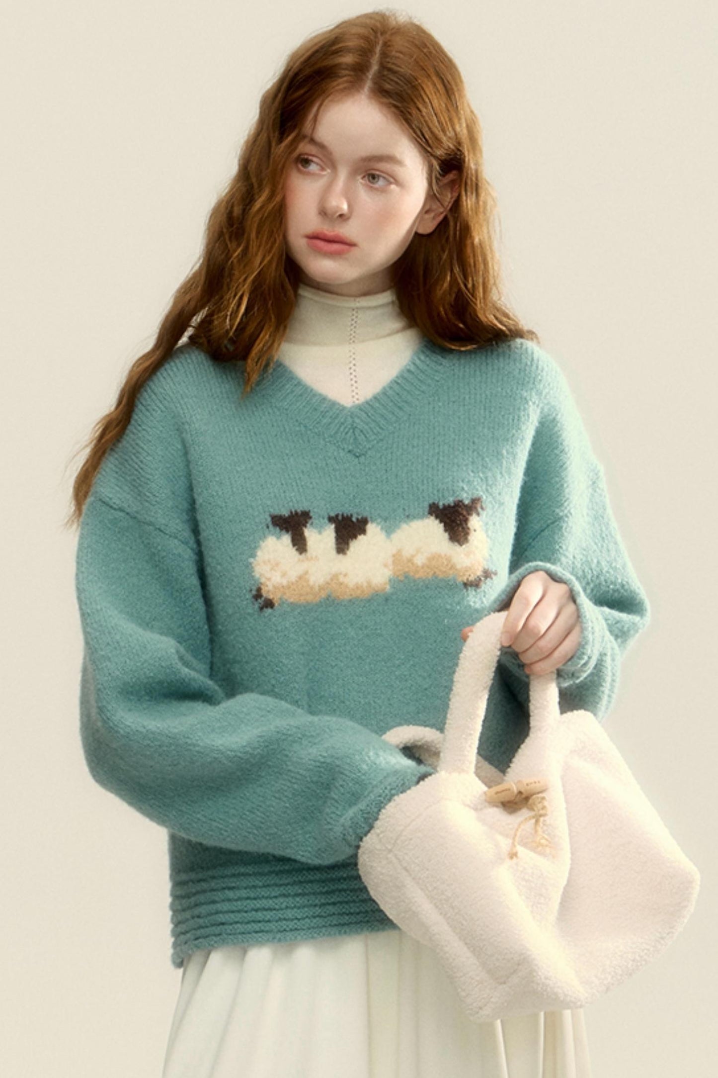 Textured Striped Mohair V-Neck Sweater