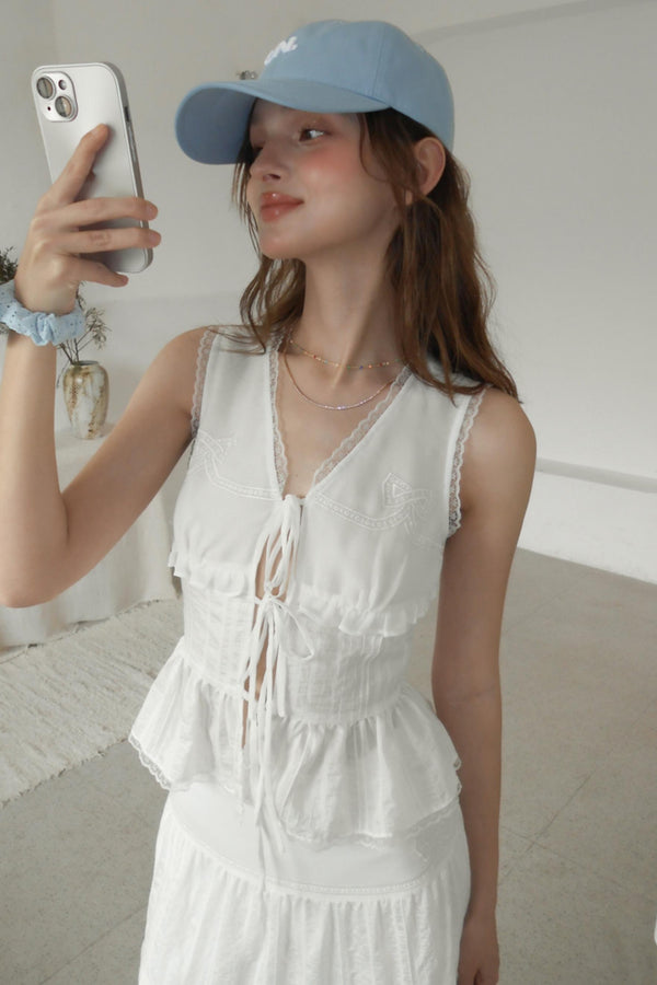 White Lace Halter Vest With Maxi Skirt Set-Up