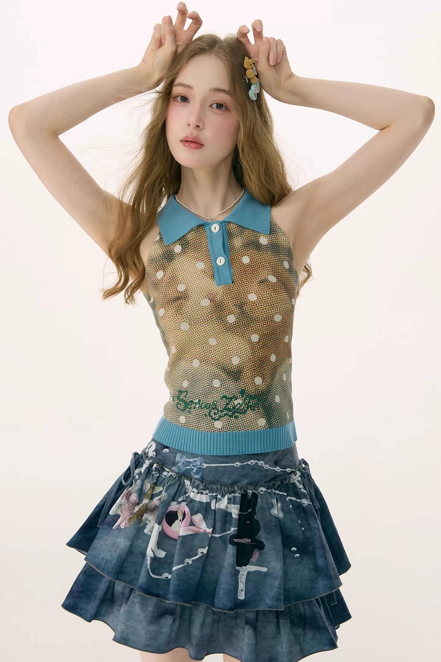 Starfall Rabbit Knit Polo Camisole Top