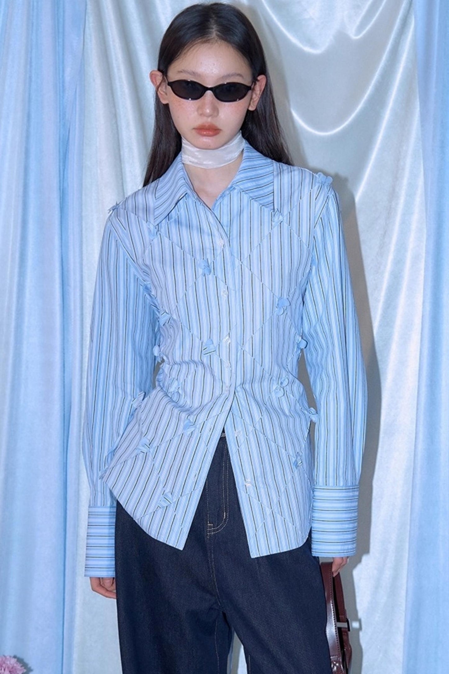 Mandao Flower Vine Striped Diamond Shirt