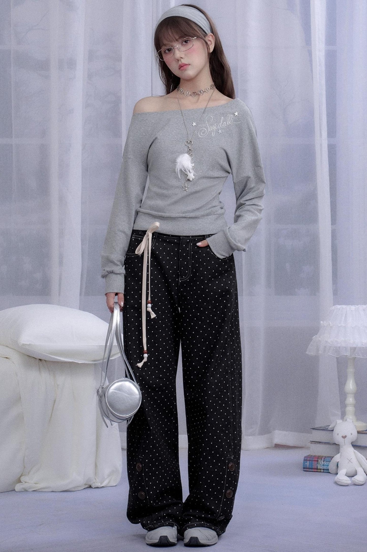 Detachable Skirt Polka Dot Jeans