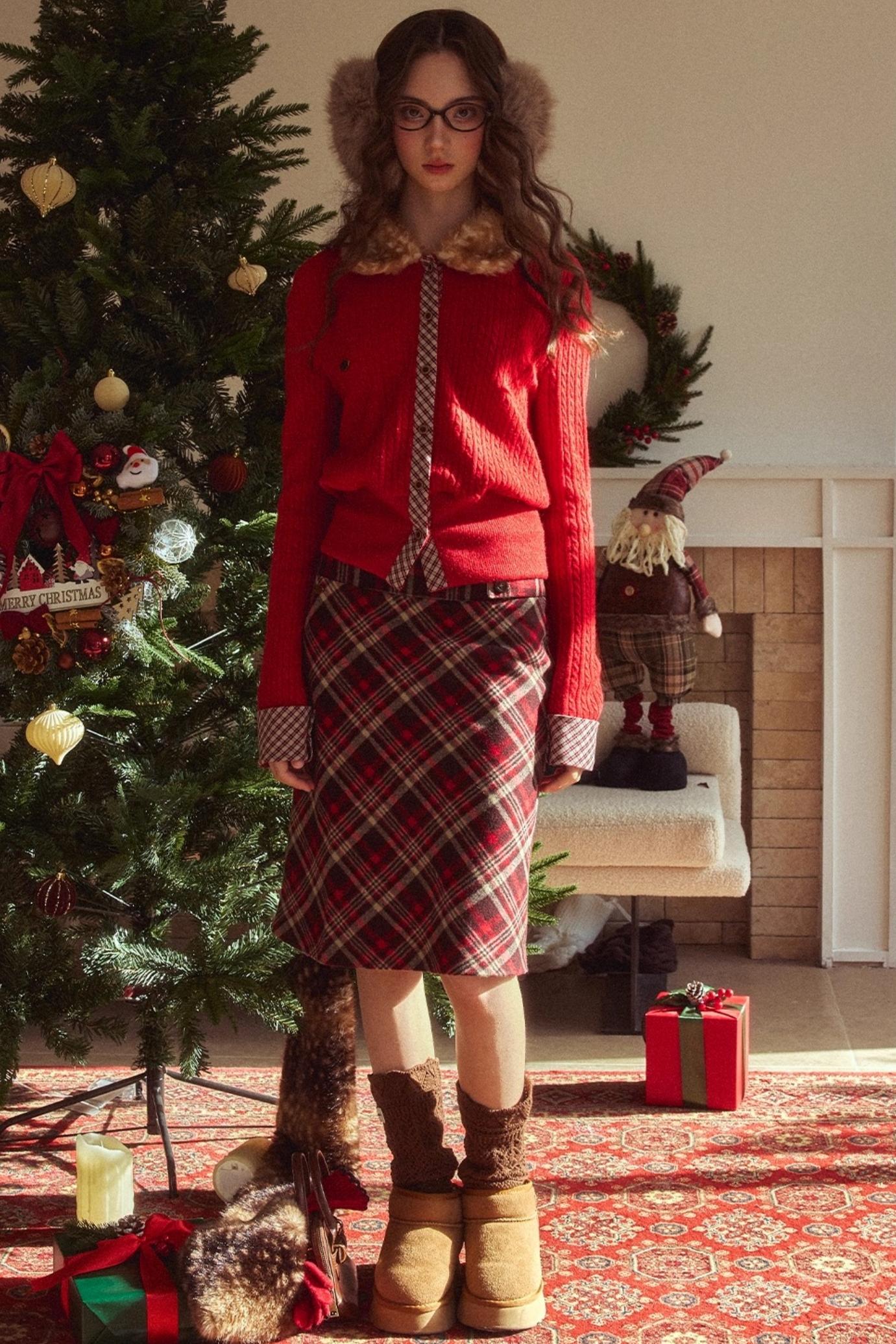 Retro Reindeer Plaid Sweater