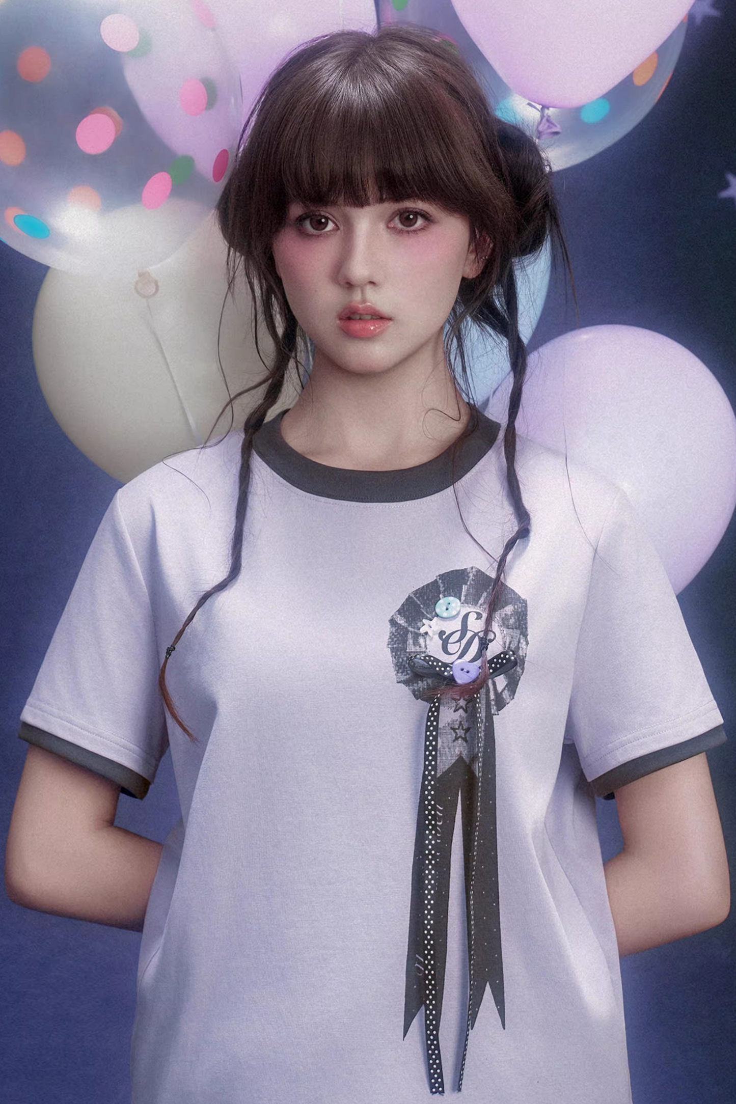 Light Purple Floral Ribbon Top