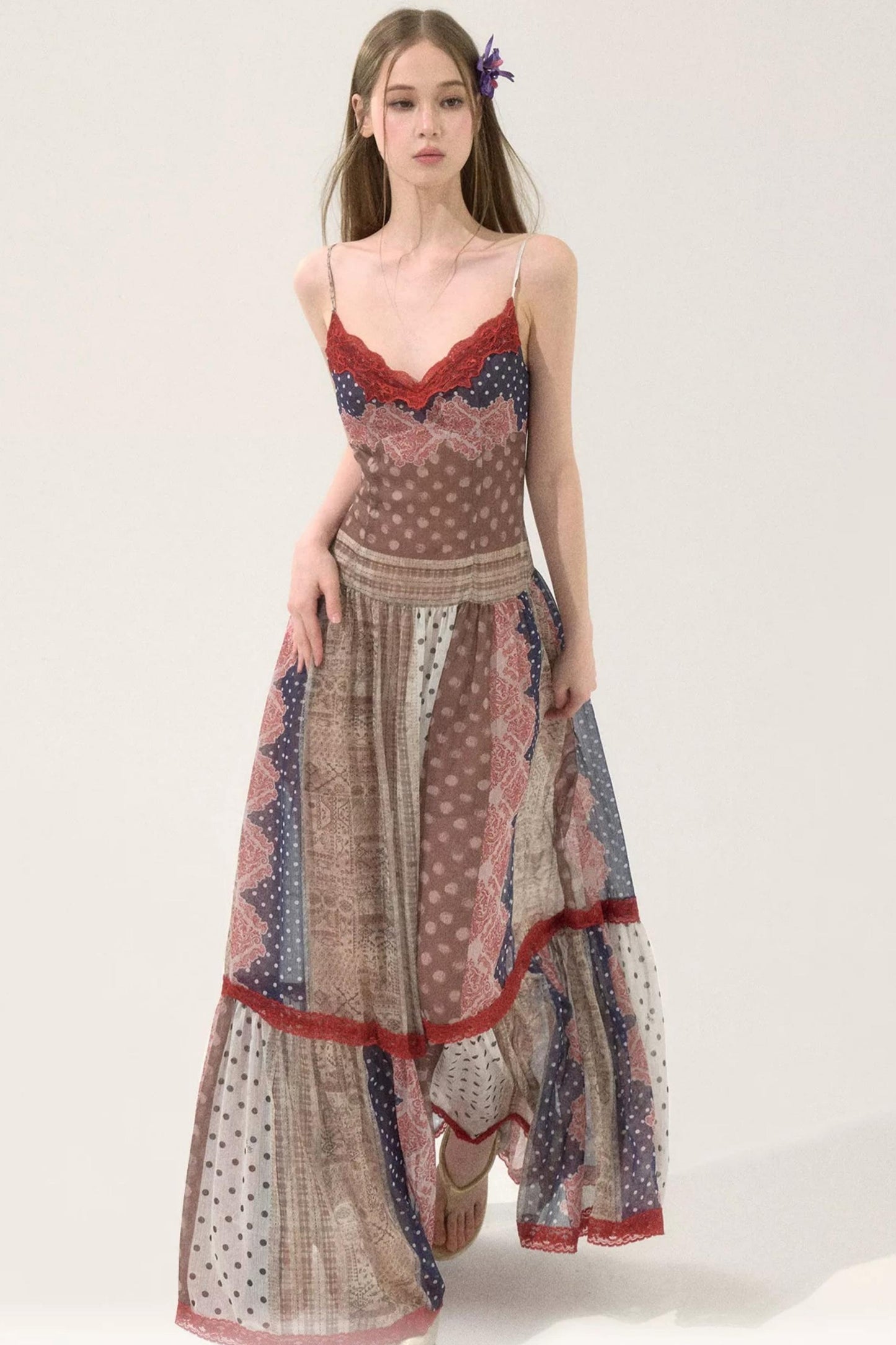 Retro Print Patchwork Dress
