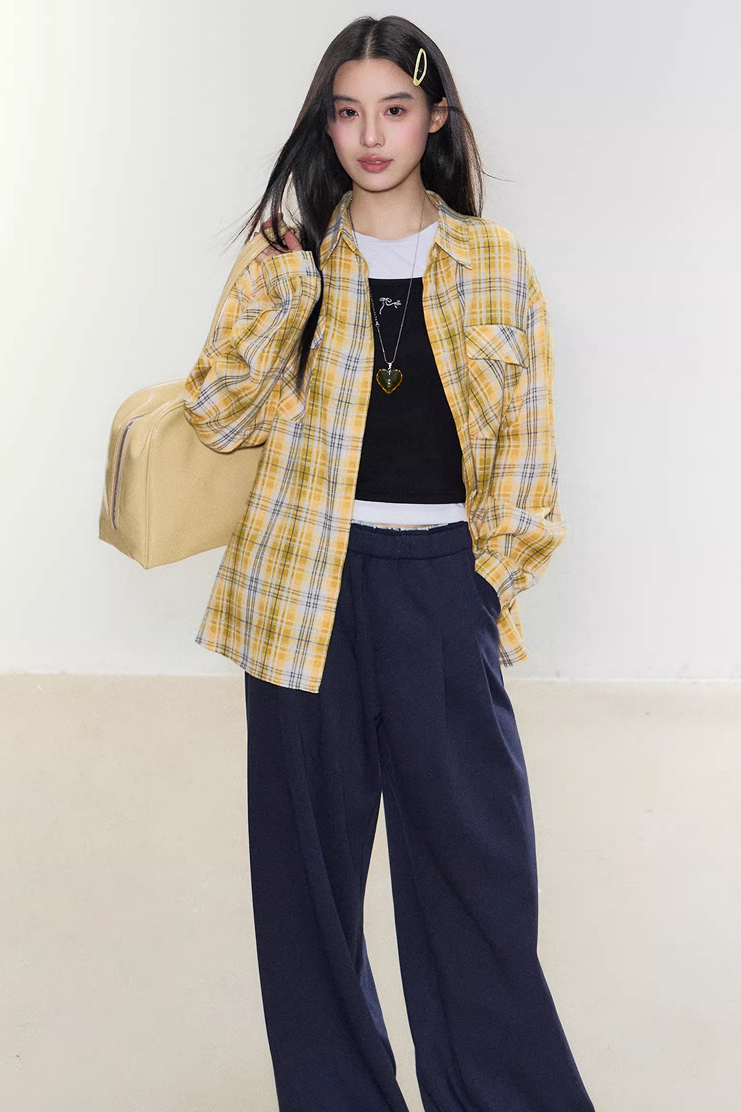 Morning Story Yellow Plaid Shirt Jacket