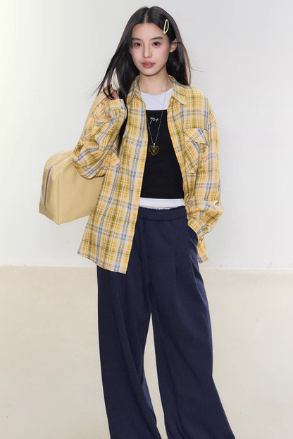 Morning Story Yellow Plaid Shirt Jacket