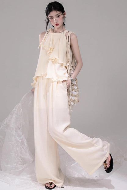 Chill Apricot Ruffle Pants Set-Up